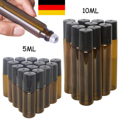 10 Stk Amber Roll On Glasflaschen Roller Ball für Parfüm ätherisches Öl Fash DE