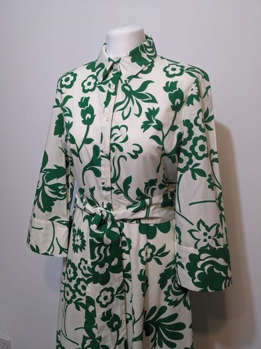 Zara Green Ecru Leaf Print Cotton Shirt Tunic Midi Dress Size M - Picture 8 of 10