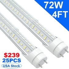 G13 4FT 72W T8 LED Tube Light LED Bulbs V Shape 6500K Daylight 2 Pin CLEAR LENS