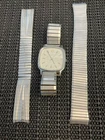 Vintage Timex Q M Cell Quartz Watch Needs Battery Square Dial Stretch Band