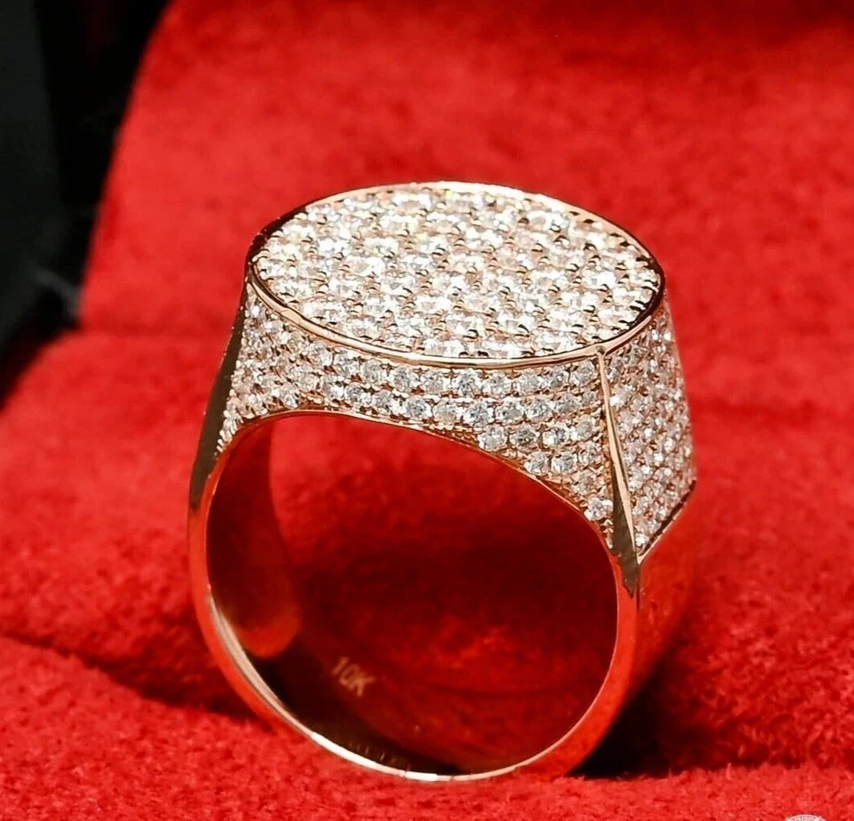 Anillo de compromiso meñique real redondo de 2,50 quilates chapado en oro rosa de 14 quilates para hombre Foto 4 de 4