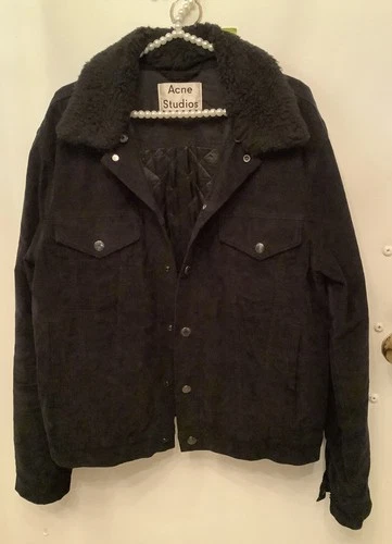 Acne Studios Black Corduroy Trucker Jacket Removable Fur Collar Snap Button Sz52 image 7