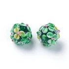10pcs Green Handmade Bumpy Lampwork Flower Bead Glass Floral Round Beads for DIY