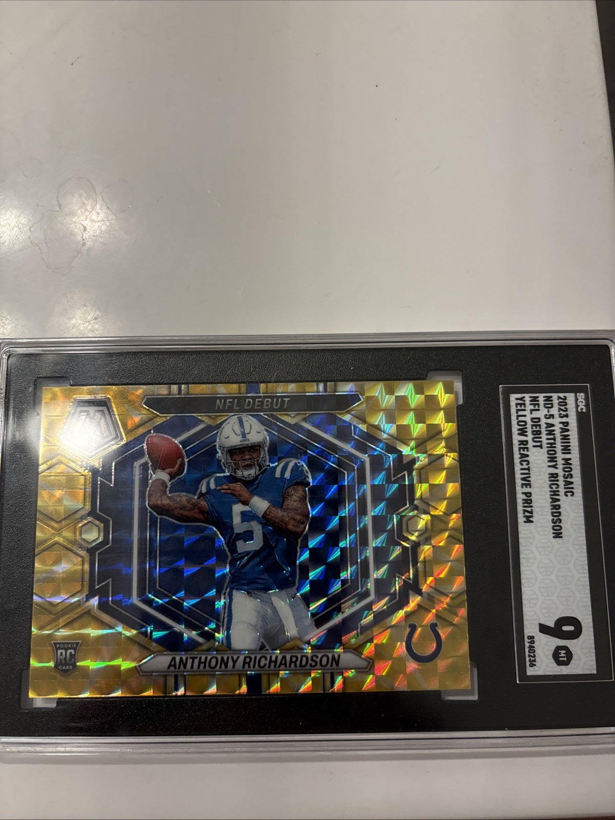 2023 Panini Mosaic NFL Debut Anthony Richardson #ND-5 Yellow Reactive Prizm RC