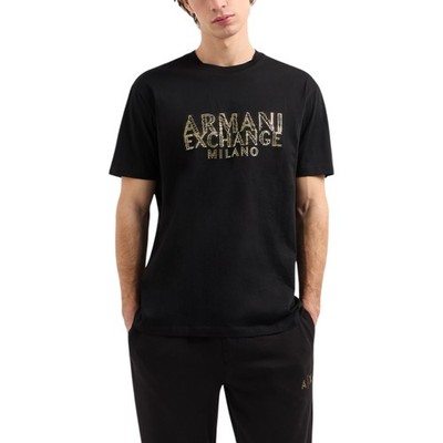 Armani Exchange Herren T-Shirts Milano Logo Print Baumwolle Tee Sommer Schwarz
