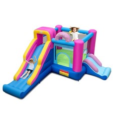 Inflatable Bounce House w/Slides, Jumping Area, Climbing Wall, Basketball Hoop