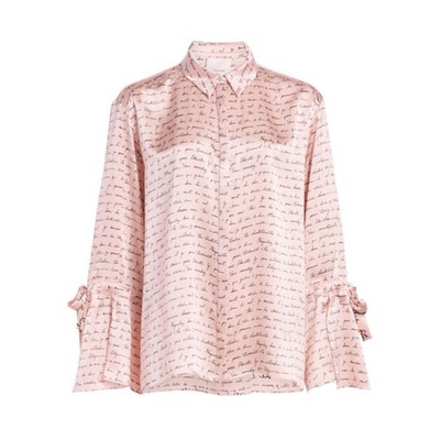 Cinq Ä Sept ''Elisia'' scripted French text 100% silk blouse in Blush size XS
