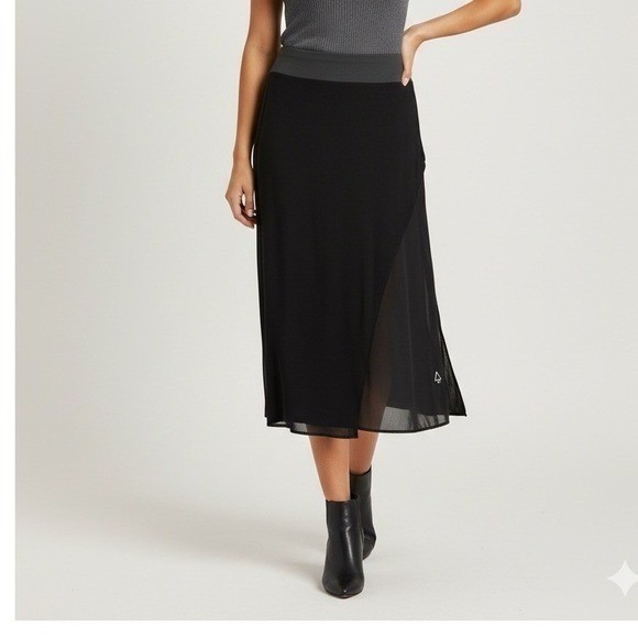 Soft Surroundings Black Grey Mesh Layered Asymmetrical Midi Skirt Size M