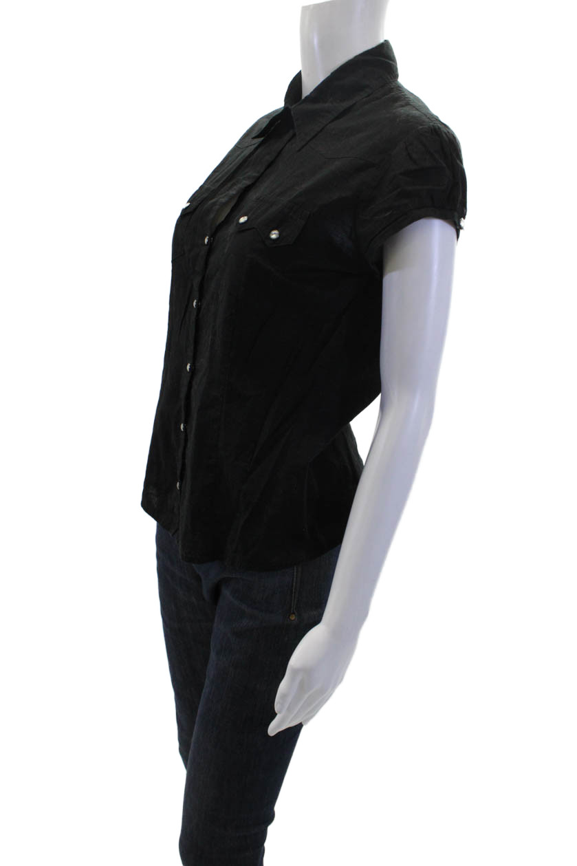 Michael Michael Kors Women's Short Sleeves Collared Button Up Shirt Black Size 6 thumbnail 2