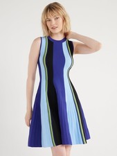 Scoop Sweater Dress Women Size L Multicolor Sleeveless High Neck Stripe Mini -W3