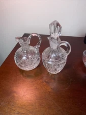 Vintage Set of 2 Clear Glass Oil Vinegar Cruet w Glass Stoppers one missing 
