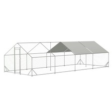 Large Walk-in Chicken Coop  Run, Metal Poultry Pen w/ Waterproof Cover
