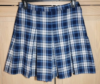 Clear Blue Plaid School Uniform Triple Box Pleat Split Skirt Girls/Teen Size 16