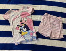 Bluey Girls 2pc Pajama Set Size 5 Pink/White Striped Cotton Knit, Lightweight