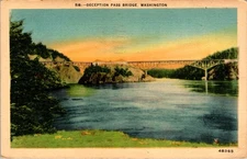 Deception Pass Bridge Washington 1944 WWII For Defense Stamp Postcard Linen