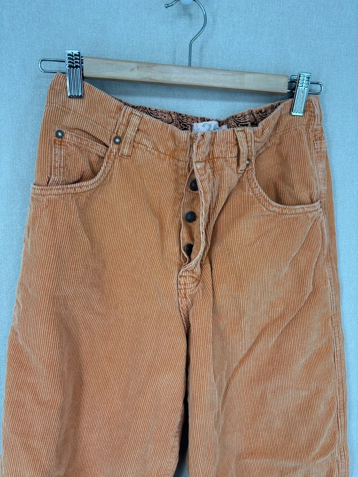 We The Free People Pants 26 Orange Cord Barrel Jeans Corduroy Button Fly - Image 4 of 4