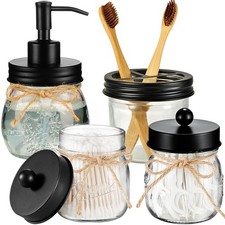 Amolliar Glass Mason Jar Bathroom Accessories Set 4 Pcs Black Black