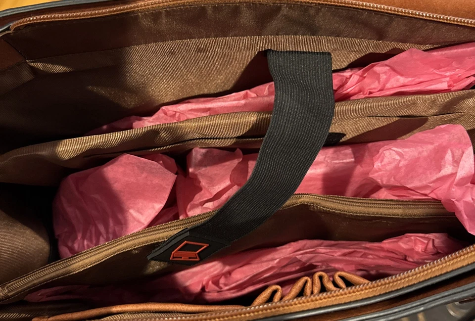 NEW Faux Leather Laptop Bag & Purse Set Cognac Brown Shopper Career Handbag Tote - Image 3 of 4