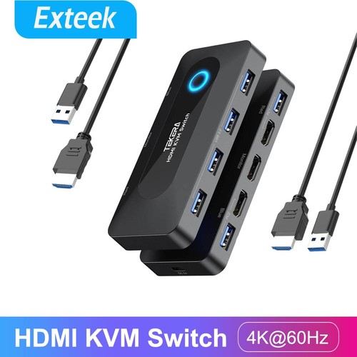 HDMI KVM Switch 2PCS Share 1 Monitor&4 USB3.0 Port 4K@60Hz DC 5V USB-C Power - Picture 1 of 9