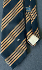 Vintage Gucci Mens Tie 100 Silk Made In Italy Classic Luxury GG Navy Blue Gold