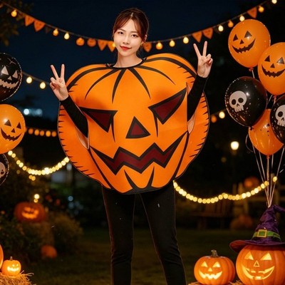 Schwamm Kürbis Anzug Cartoon Design Pumpkin Face-O'-Lantern Tunika Unified-Piece