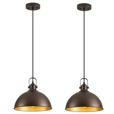 Farmhouse Hammered Pendant Lights Kitchen Island, 12'' Oil Rubbed Bronze Meta...