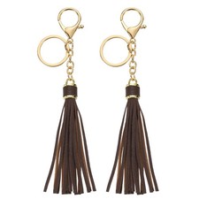 2Pcs Leather Keychain Tassels with Lobster Clasp Key Ring Deep Coffee