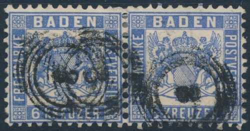 Baden 19a waag. Paar mit Stpl. 8 Baden (1)