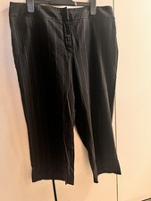 Black Pinstripe Flat Front Straight Leg Women's Dress Pants Button Zip