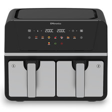EMtronics 9 Litre Double Basket Air Fryer Large Digital Dual - Stainless Steel