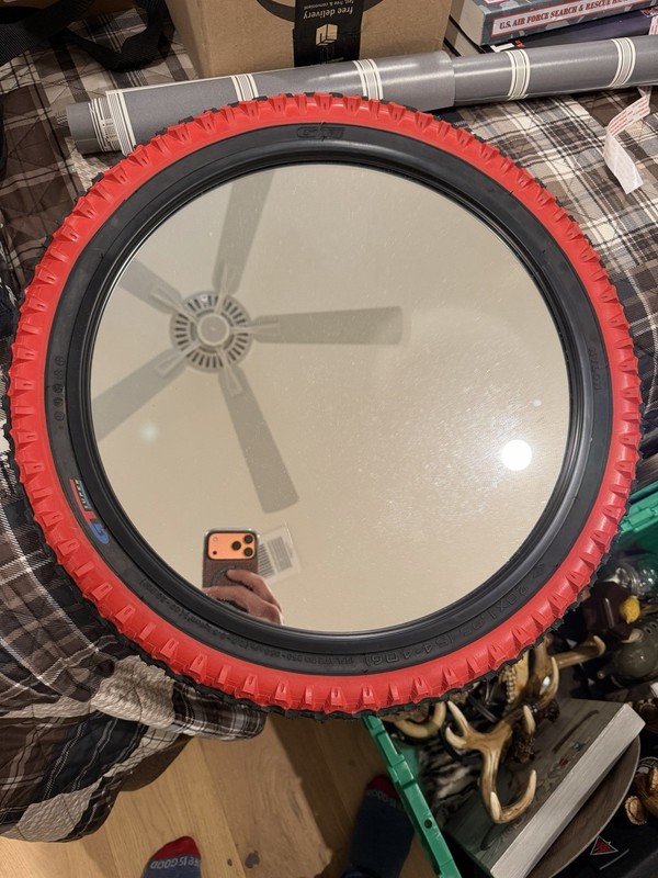Decorative Mirror -GT Super 20 in x 2.4 BMX Clincher Tire Knobby Tread Black/Red