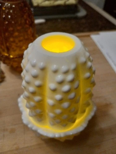Vintage Fenton White Milk Glass Hobnail Fairy Lamp Light Candle Holder 4.5"