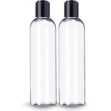 8 oz Clear Plastic Empty Bottles with Black Disc Top Caps, Refillable