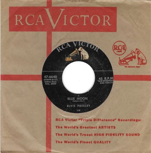 Lot of Two 1956 Elvis 45s of "Blue Moon" with lines / no lines