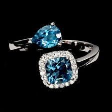 925 Sterling Silver Ring Pear London Blue Topaz 7x5mm Gemstone Jewelry Size 7