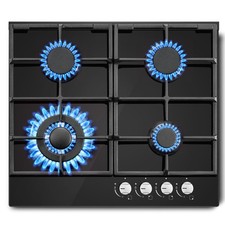 SNDOAS Gas Hob 4 Burners 60cm Black Glass Gas Cooker Hob 8060W Wok Burner Built