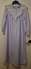 Vintage Greg Adams-Size M-Light Blue Fleece Embroidered Long Nightgown