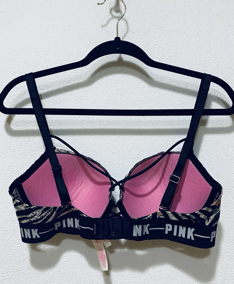 Sutiã feminino Victorias Secret rosa 34DD zebra data renda push up tiras romântico - Imagem 3 de 4