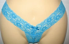 ALWAYS A FLIRT - NEW - MEDIUM - AQUA - THONG LACE PANTY  - 2 1/4" SIDES 