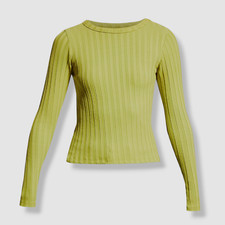  125 Mother Women's Green Itty Bitty Tee Ribbed Scoop-Neck T-Shirt Top Size L