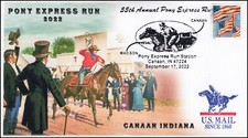 22-218, 2022, Pony Express Run, timbro postale pittorico, copertina evento, Canaan IN