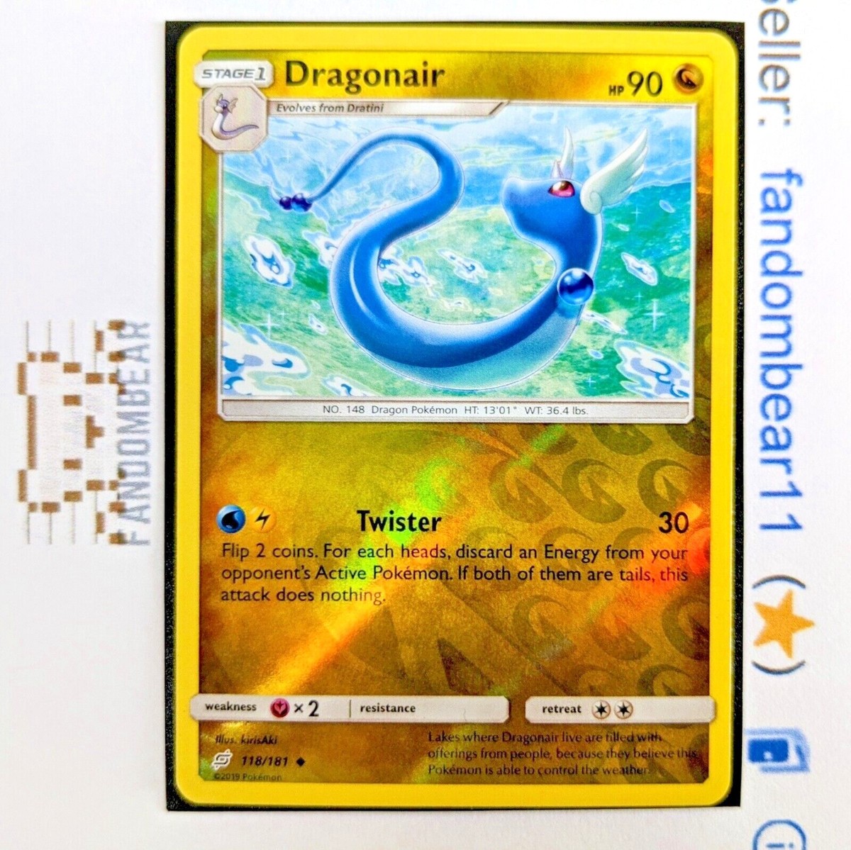 Dragonair REVERSE HOLO card 118/181 Sun & Moon Team Up 2019