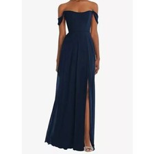 After Six Off The Shoulder Basque Neck Maxi Length Formal Navy New Gown Dress 0R