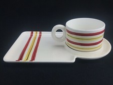 Vintage 1961 Holt Howard Hho3 Red Yellow Stripe Snack Plate Cup Set