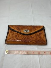 Vintage Hand Tooled Leather Brown Tan 2 tone Wallet