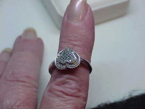 Sterling Blue Diamond .30ct Heart Ring Ornate Sz 7 1.9Grams Vintg ABG4133OY