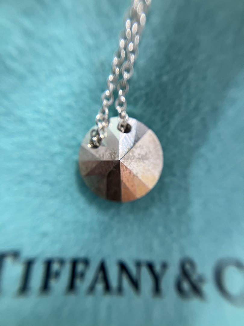 TIFFANY&Co. Ag925 Necklace Faceted Cut Silver w/Storage Bag
