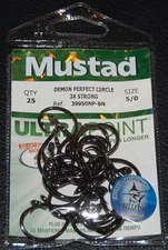 25 Mustad 39950NPBN-50 Ultra Point Size 5/0 Demon Circle Hooks 3X Black Nickel