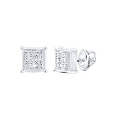 Runde quadratische Damen-Diamantohrringe 10 kt Weißgold 1/20 kt