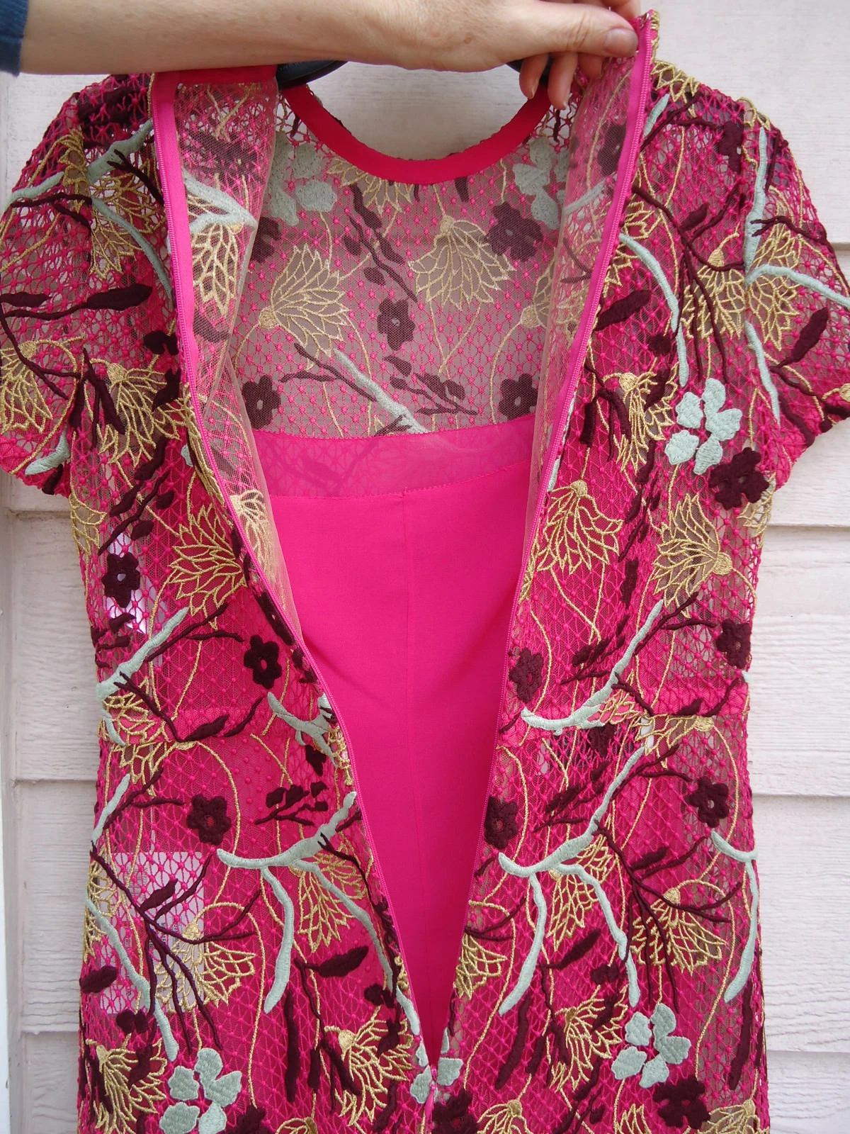 NUOVO Abito Valentino $4980 6 Loto Guipure Pizzo Fuschia Oro Multi Floreale